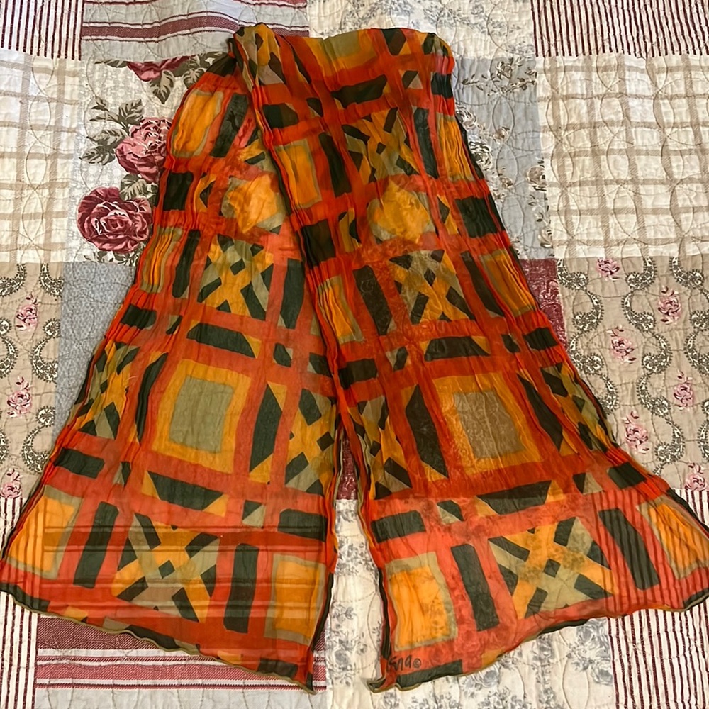 Vintage Vera Neumann oblong sheer scarf silk 40” x 12”
